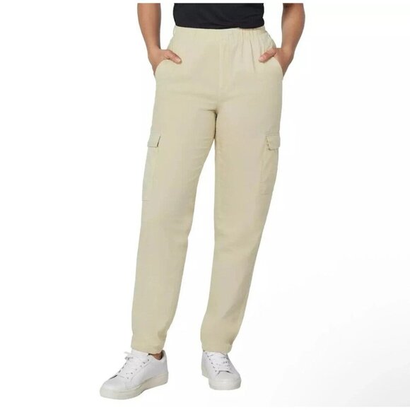 GAP Med Pants Women Cargo Pocket Elastic Waist Pull-on High-Rise Soft Twill Tan - Picture 4 of 12